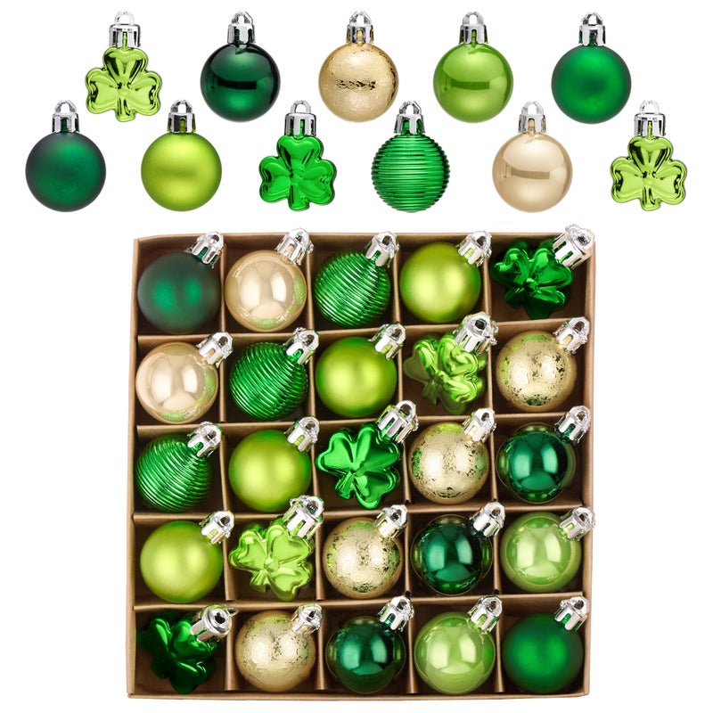 Valery Madelyn St Patricks Day Decorations Shamrock Tree Ornament Set  25Ct 1.18Inch Hanging Ball Ornament Irish Festival Decor  Good Luck Clover Green Gold Christmas Ball For Party Home Spring - Image 1