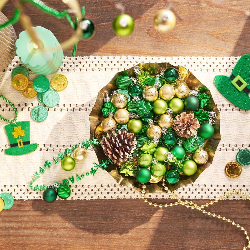 Valery Madelyn St Patricks Day Decorations Shamrock Tree Ornament Set  25Ct 1.18Inch Hanging Ball Ornament Irish Festival Decor  Good Luck Clover Green Gold Christmas Ball For Party Home Spring - Image 2