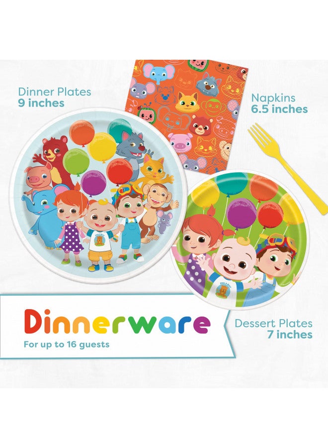Unique CoComelon Party Supplies | CoComelon Birthday Party Supplies | CoComelon Backdrop | CoComelon Party Decorations Girls Boys 1st 2nd Backdrop, Balloons, Tablecloth, Plates, Napkins, Forks, Sticker - Image 5