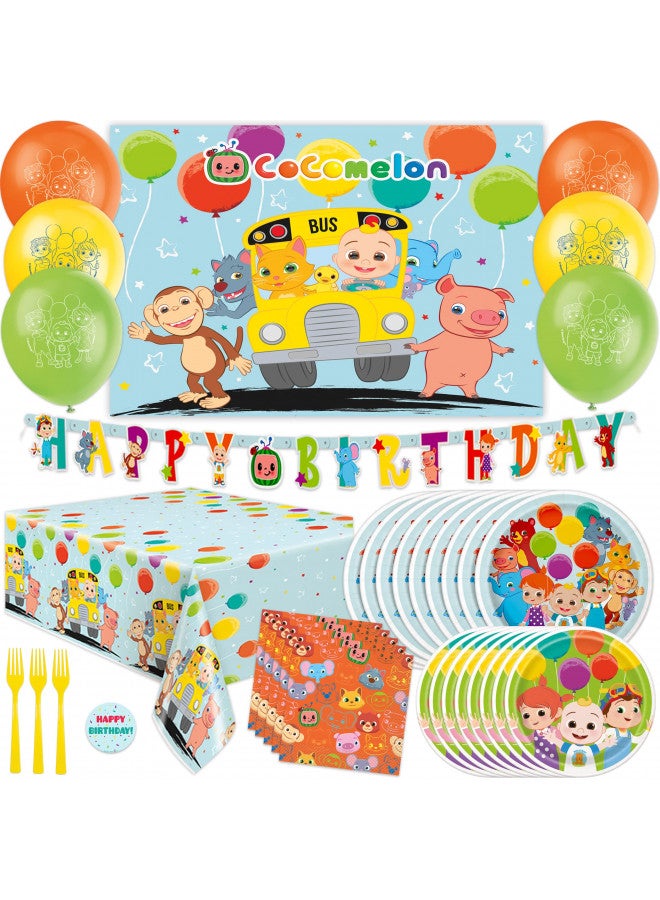 Unique CoComelon Party Supplies | CoComelon Birthday Party Supplies | CoComelon Backdrop | CoComelon Party Decorations Girls Boys 1st 2nd Backdrop, Balloons, Tablecloth, Plates, Napkins, Forks, Sticker - Image 1