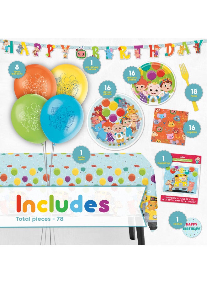 Unique CoComelon Party Supplies | CoComelon Birthday Party Supplies | CoComelon Backdrop | CoComelon Party Decorations Girls Boys 1st 2nd Backdrop, Balloons, Tablecloth, Plates, Napkins, Forks, Sticker - Image 2