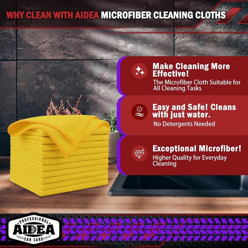 AIDEA Microfiber Cleaning Cloth, 10PK, Microfiber Towels for Cars, Premium All Purpose Car Cloths, Dusting Cloth Cleaning Rags, Absorbent Towels for SUVs, House, Kitchen, Window, 12"Ã—12", Yellow - Image 2