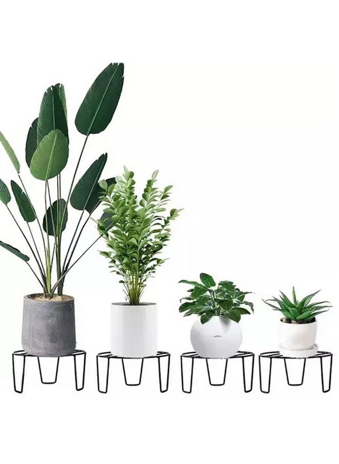 ORILEY Oriley Plant Round Stand Galvanised Metal Flower Pot Holder Indoor Gamla Support Corner Rack Outdoor Display Shelf for Home Garden Balcony Decoration - (Pack of 4, Black)  - Image 1