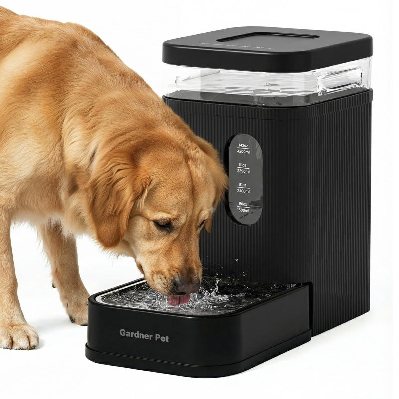 Gardner Pet 1.7 Gallon Automatic Dog Water Bowl Dispenser 6.5L Gravity Water Feeder with Stainless Steel Bowl & Maifan Stone Filter, BPA-Free for for Cats and Dogs (Black, 1.7 Gallon) - Image 1