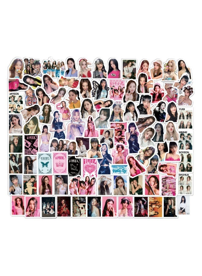 NIBEMINENT 99 Pcs Kpop (G)I-DLE Deco Kit Waterproof Stickers, High Definition Printing Bright Colors, Suitable for Laptop Skateboard Luggage Water Bottle Guitar DIY