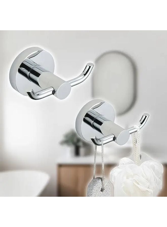 2 Pack Double Clothes Hooks Chrome Plated Zinc Alloy Wall Mounted For Towels - Image 2