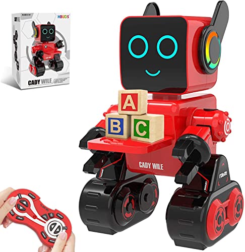 HBUDS Robots for Kids Remote Control Robot Toy Intelligent Interactive LED Light Speaks Dance Moves Builtin Coin Bank Programmable Rechargeable RC Robotic Kit Red - Image 1