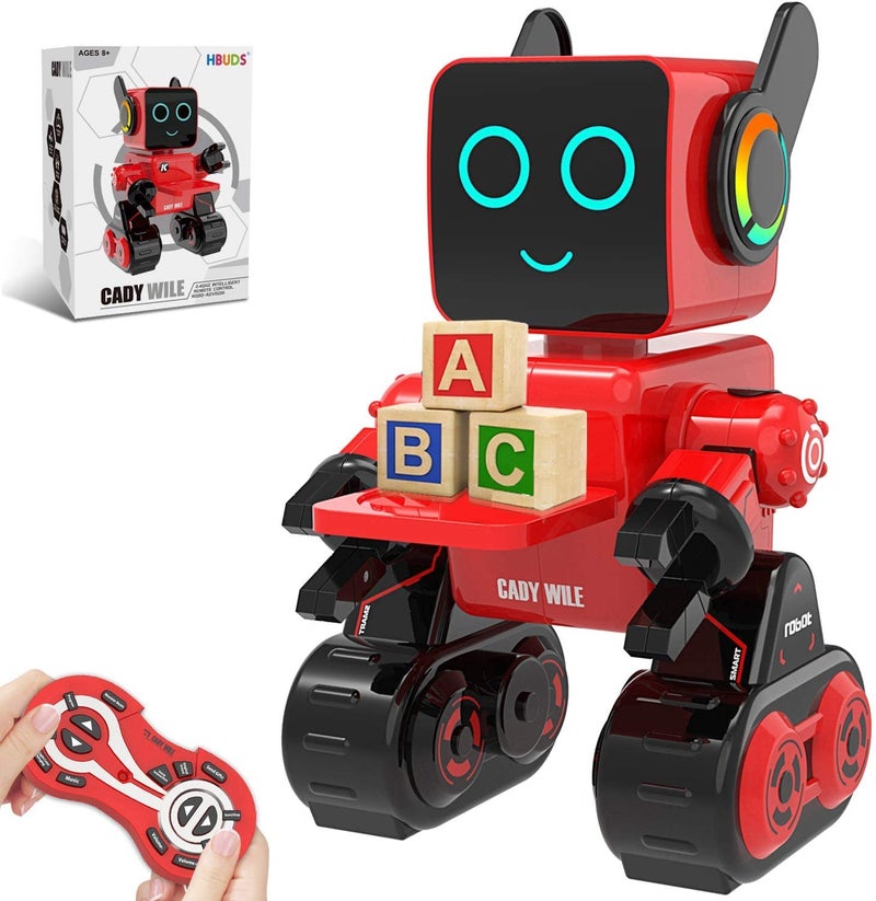 HBUDS Robots for Kids Remote Control Robot Toy Intelligent Interactive LED Light Speaks Dance Moves Builtin Coin Bank Programmable Rechargeable RC Robotic Kit Red - Image 2