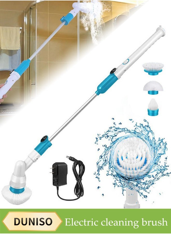 DUNISO Electric Cleaning Brush With 2 Replacement Brush Heads, Multi-Function Automatic Rotating Retractable Wireless Charging Long Handled Hard Bristle Floor Scrubber With Adjustable Extended Handle, Cordless Electric Rotating Brush, Extra Long Battery Life For Bathroom Kitchen Bathtub Glass Car Cleaning Brush  - Image 1