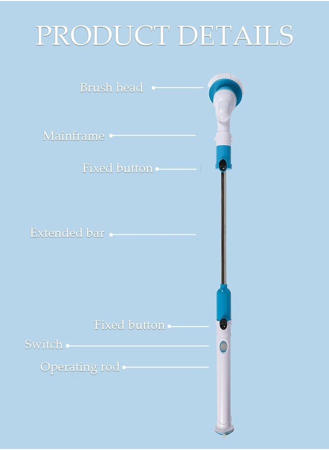 DUNISO Electric Cleaning Brush With 2 Replacement Brush Heads, Multi-Function Automatic Rotating Retractable Wireless Charging Long Handled Hard Bristle Floor Scrubber With Adjustable Extended Handle, Cordless Electric Rotating Brush, Extra Long Battery Life For Bathroom Kitchen Bathtub Glass Car Cleaning Brush  - Image 3
