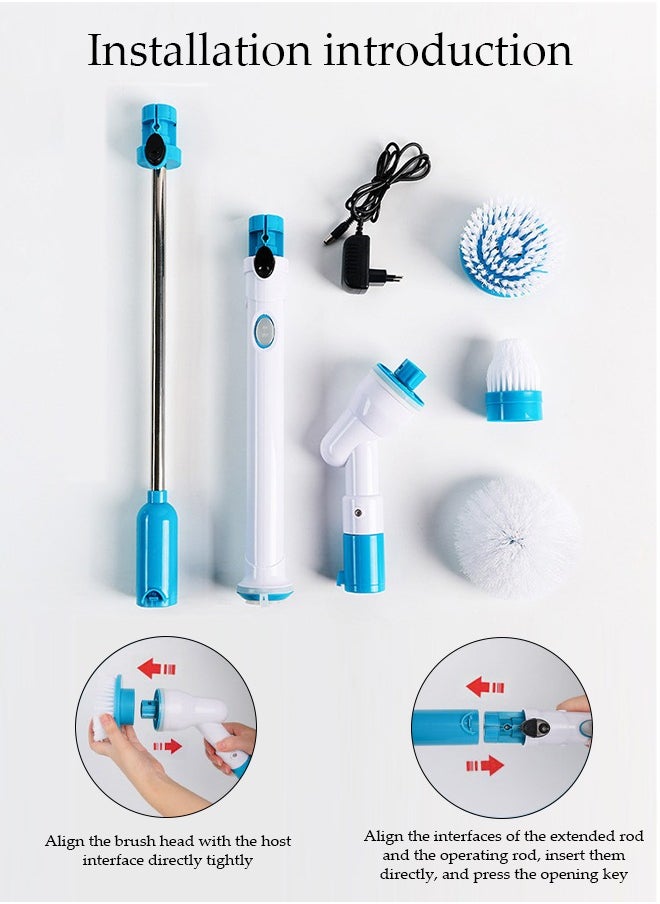 DUNISO Electric Cleaning Brush With 2 Replacement Brush Heads, Multi-Function Automatic Rotating Retractable Wireless Charging Long Handled Hard Bristle Floor Scrubber With Adjustable Extended Handle, Cordless Electric Rotating Brush, Extra Long Battery Life For Bathroom Kitchen Bathtub Glass Car Cleaning Brush  - Image 5