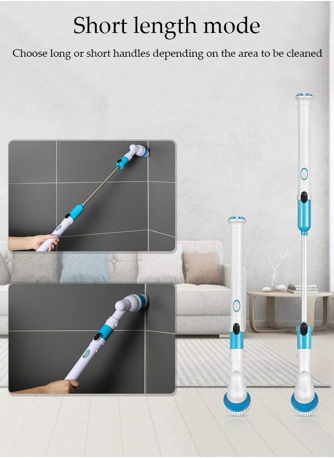 DUNISO Electric Cleaning Brush With 2 Replacement Brush Heads, Multi-Function Automatic Rotating Retractable Wireless Charging Long Handled Hard Bristle Floor Scrubber With Adjustable Extended Handle, Cordless Electric Rotating Brush, Extra Long Battery Life For Bathroom Kitchen Bathtub Glass Car Cleaning Brush  - Image 4