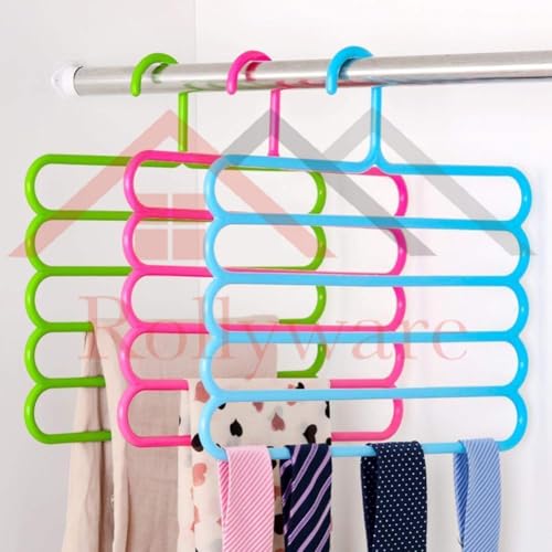 Rollyware® Multipurpose 5 Layer Plastic Hanger for Shirts, Ties, Pants, Jeans, T-Shirt, Sarees, Suits Space Saving Hanger for Wardrobe Cupboard (5) - Image 3