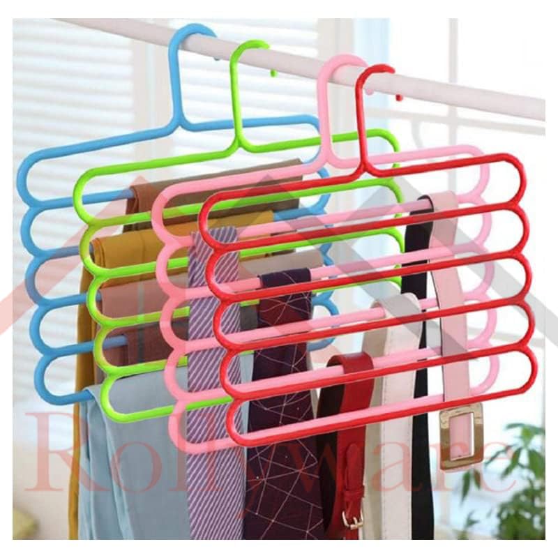 Rollyware® Multipurpose 5 Layer Plastic Hanger for Shirts, Ties, Pants, Jeans, T-Shirt, Sarees, Suits Space Saving Hanger for Wardrobe Cupboard (5) - Image 2