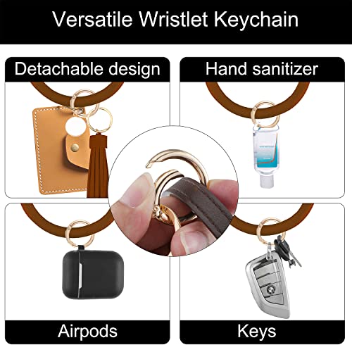 Weixiltc Wristlet Keychain Bracelet Bangle Keyring - Large Circle Key Ring Leather Tassel Bracelet Holder For Women Girl - Image 3