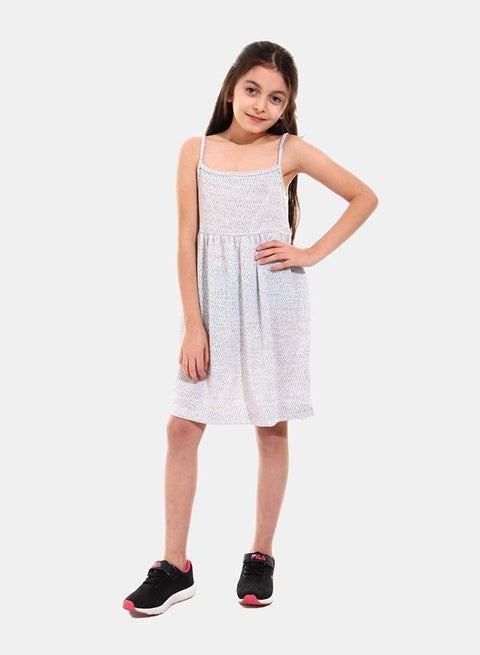 Kady Plain Spaghetti Straps Knee Length Dress for Girls - Light Grey, 10 Years