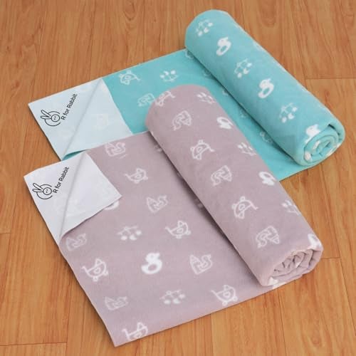 R for Rabbit Waterproof Quick Dry Sheet for Baby | Anti-Piling Fleece Breatheable Fabric Extra Absorbent Instant Dry Baby Bed/Cot Protector Mat (Size-S,Blue-Grey,Pack of 2 Combo) - Image 1