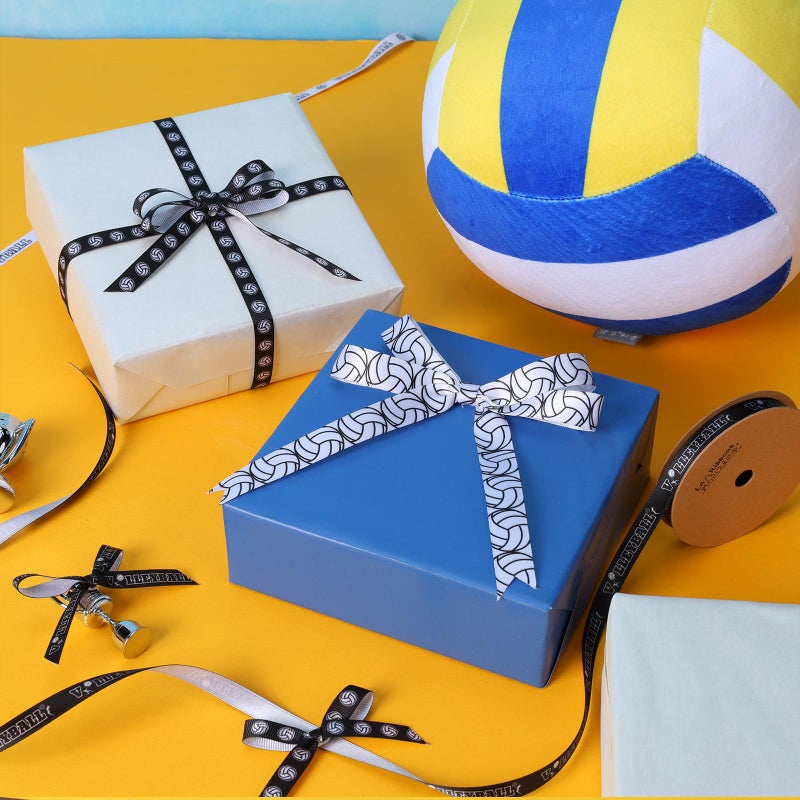 LaRibbons Volleyball Ribbon Set 6 Rolls 30 Yards Total Black White Grosgrain Volleyball Themed Printed Ribbons for Hair Bows, Gift Wrapping, Team Party Decorations, DIY Sewing Supplies - Image 3