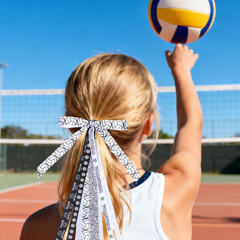 LaRibbons Volleyball Ribbon Set 6 Rolls 30 Yards Total Black White Grosgrain Volleyball Themed Printed Ribbons for Hair Bows, Gift Wrapping, Team Party Decorations, DIY Sewing Supplies - Image 4