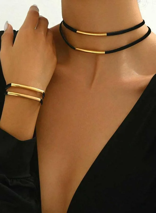 تايك تو طقم مجوهرات عقد وسوار مزين بأشرطة