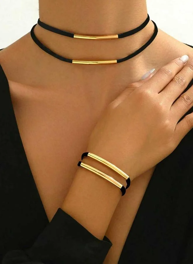 تايك تو طقم مجوهرات عقد وسوار مزين بأشرطة