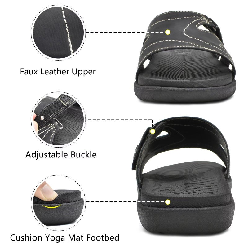 KuaiLu Womens Fashion Orthotic Slides Ladies Lightweight Athletic Yoga Mat Walking Sandals Slip On Thick Cushion Recovery Slippers Sandles Comfortable Plantar Fasciitis Arch Support Black Size 10 - Image 5
