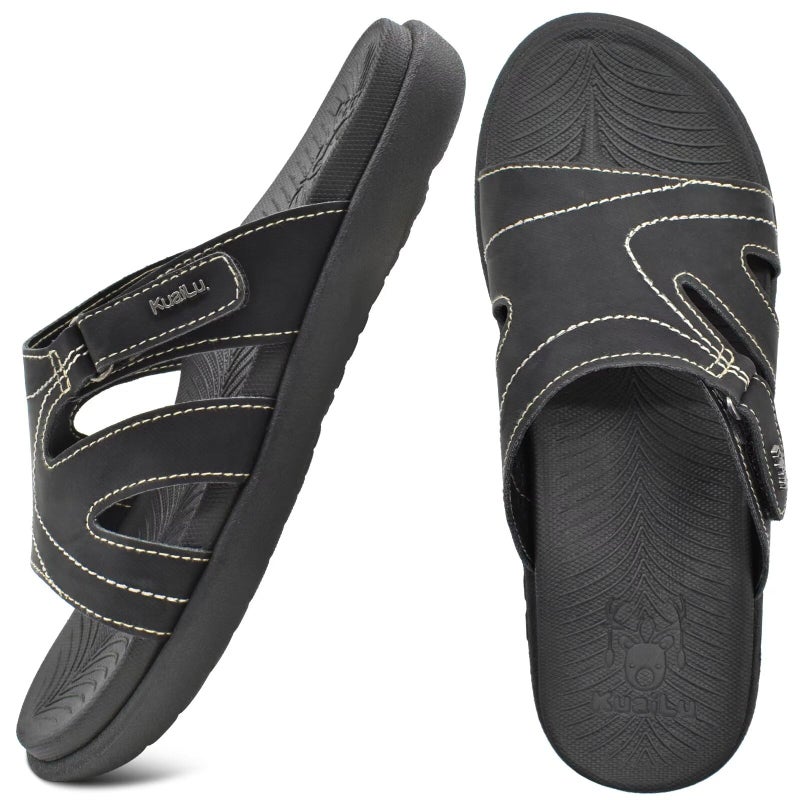 KuaiLu Womens Fashion Orthotic Slides Ladies Lightweight Athletic Yoga Mat Walking Sandals Slip On Thick Cushion Recovery Slippers Sandles Comfortable Plantar Fasciitis Arch Support Black Size 10 - Image 3