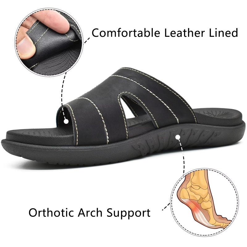 KuaiLu Womens Fashion Orthotic Slides Ladies Lightweight Athletic Yoga Mat Walking Sandals Slip On Thick Cushion Recovery Slippers Sandles Comfortable Plantar Fasciitis Arch Support Black Size 10 - Image 4