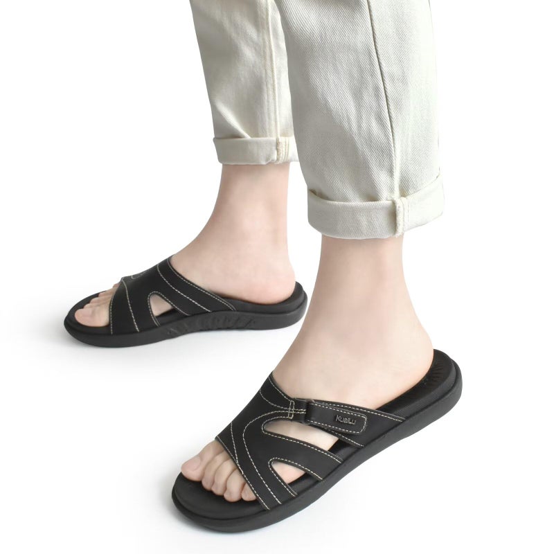 KuaiLu Womens Fashion Orthotic Slides Ladies Lightweight Athletic Yoga Mat Walking Sandals Slip On Thick Cushion Recovery Slippers Sandles Comfortable Plantar Fasciitis Arch Support Black Size 10 - Image 2