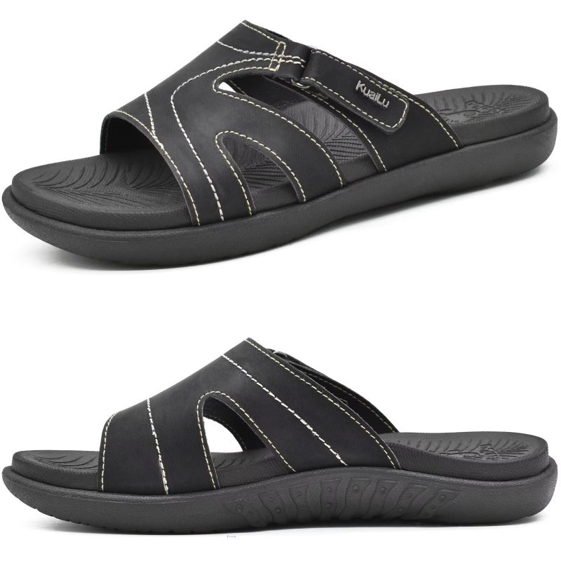 KuaiLu Womens Fashion Orthotic Slides Ladies Lightweight Athletic Yoga Mat Walking Sandals Slip On Thick Cushion Recovery Slippers Sandles Comfortable Plantar Fasciitis Arch Support Black Size 10 - Image 1