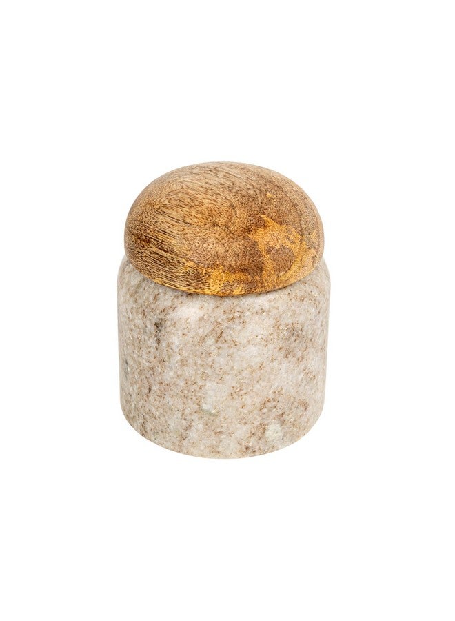 Creative Co-Op Modern Marble Canister with Wood Lid, Natural - Image 1