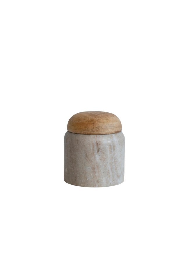 Creative Co-Op Modern Marble Canister with Wood Lid, Natural - Image 3
