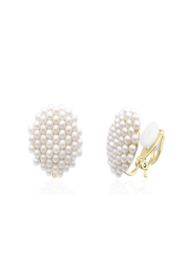 YOQUCOL Simulated Pearl Golden Tone Big Clip On Earrings For Non Pierced Bridal-Elegant Jewelry for Women - Image 1