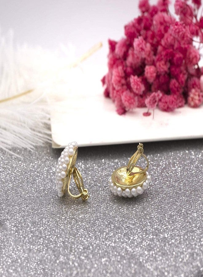 YOQUCOL Simulated Pearl Golden Tone Big Clip On Earrings For Non Pierced Bridal-Elegant Jewelry for Women - Image 5