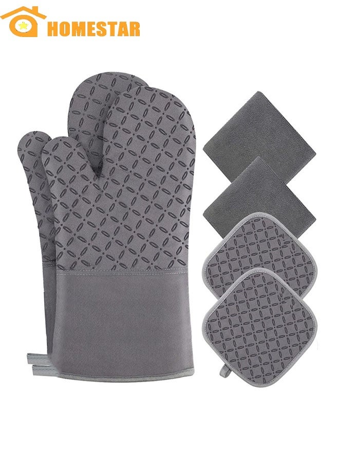 HOMESTAR Oven Mitts and Pot Holders 6pcs Set, Kitchen Oven Glove, High Heat Resistant, Extra Long Oven Mitts and Potholder with Non-Slip Silicone Surface for Cooking, Grey - Image 1