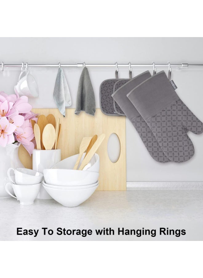 HOMESTAR Oven Mitts and Pot Holders 6pcs Set, Kitchen Oven Glove, High Heat Resistant, Extra Long Oven Mitts and Potholder with Non-Slip Silicone Surface for Cooking, Grey - Image 5