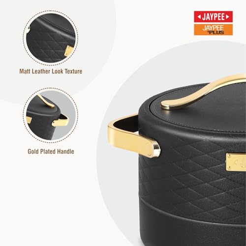 JAYPEE Luxura Inner Stainless Steel Serving Casserole Set of 3 Elegance Unique Design PU Insulated 100% Food Grade with Lockable Lid, Chrome Plated Handle Hot Case | 1500, 2000, 2500 ml, Black - Image 4
