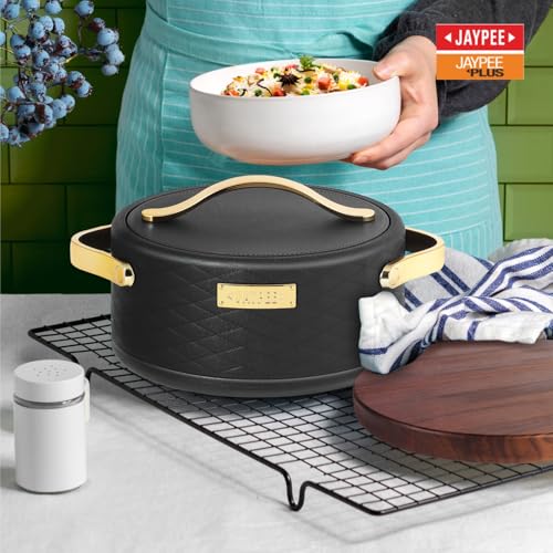 JAYPEE Luxura Inner Stainless Steel Serving Casserole Set of 3 Elegance Unique Design PU Insulated 100% Food Grade with Lockable Lid, Chrome Plated Handle Hot Case | 1500, 2000, 2500 ml, Black - Image 2