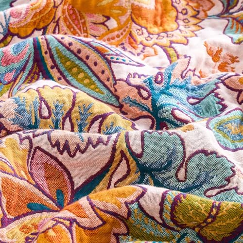 XIBLC Boho Throw Blanket for Bed, 100% Cotton Soft Rustic Quilt Fall Blanket, 60"x80" Floral Printed Farmhouse Decor Bed Blankets, All Season Rustic Reversible Bohemian Throw Quilt - Image 5