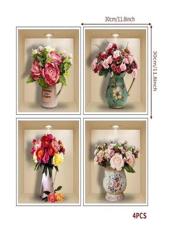 HETZON SALES 3D Type Wall Paper Stickers | Sqare Flower Pot Wallpaper Self Adhesive Stickers | 3D DIY Frame Size -30 cm x 30 cm (Pack of - 4pcs) (Rose) - Image 2