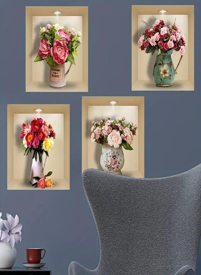 HETZON SALES 3D Type Wall Paper Stickers | Sqare Flower Pot Wallpaper Self Adhesive Stickers | 3D DIY Frame Size -30 cm x 30 cm (Pack of - 4pcs) (Rose) - Image 5