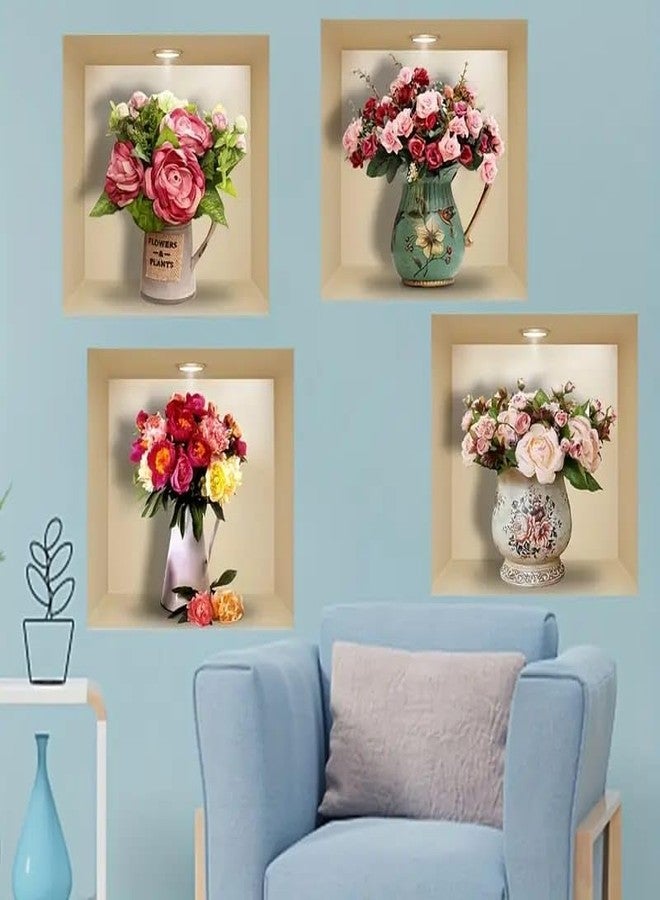 HETZON SALES 3D Type Wall Paper Stickers | Sqare Flower Pot Wallpaper Self Adhesive Stickers | 3D DIY Frame Size -30 cm x 30 cm (Pack of - 4pcs) (Rose) - Image 3