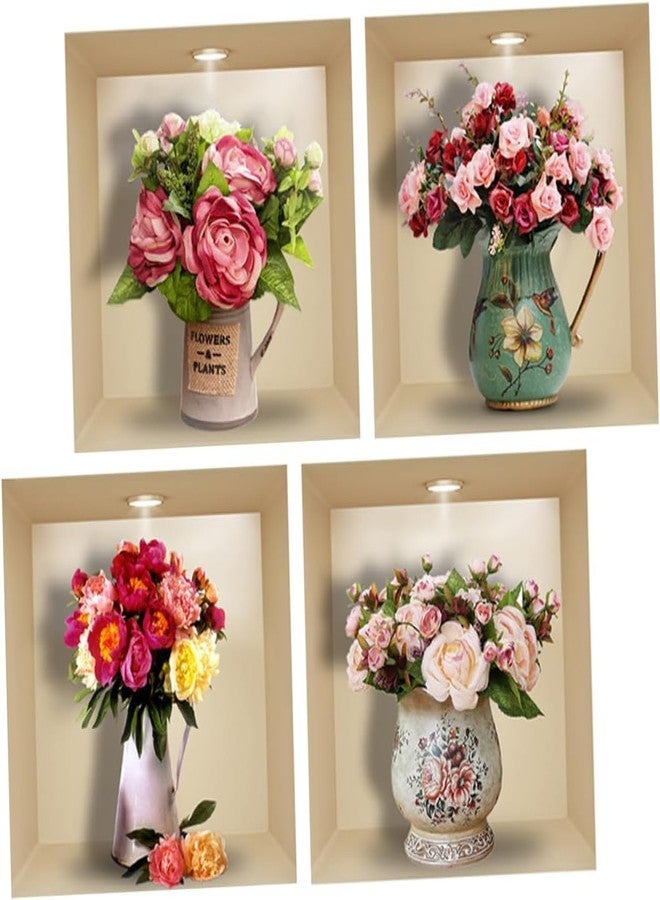HETZON SALES 3D Type Wall Paper Stickers | Sqare Flower Pot Wallpaper Self Adhesive Stickers | 3D DIY Frame Size -30 cm x 30 cm (Pack of - 4pcs) (Rose) - Image 1