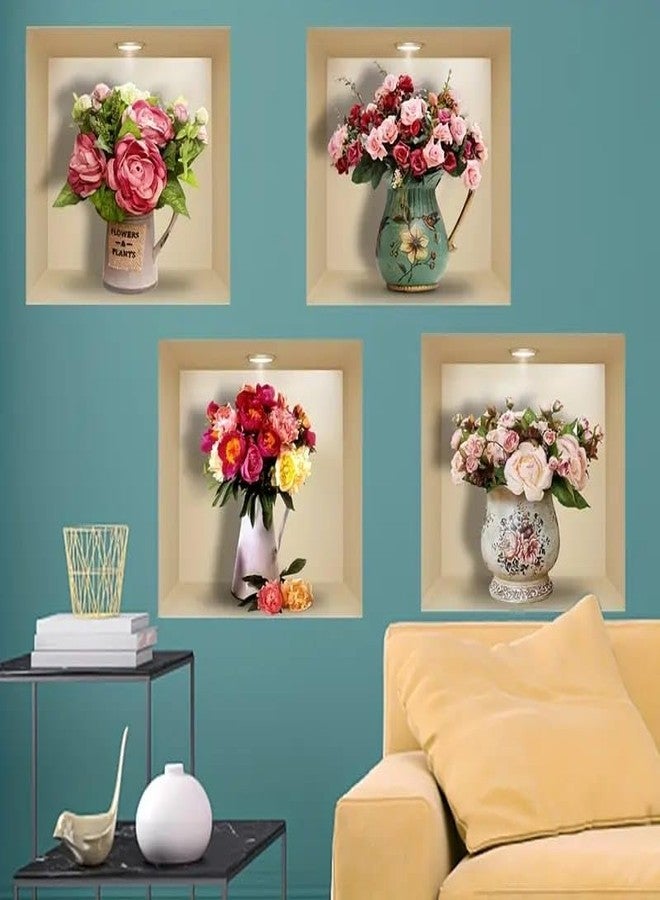 HETZON SALES 3D Type Wall Paper Stickers | Sqare Flower Pot Wallpaper Self Adhesive Stickers | 3D DIY Frame Size -30 cm x 30 cm (Pack of - 4pcs) (Rose) - Image 4