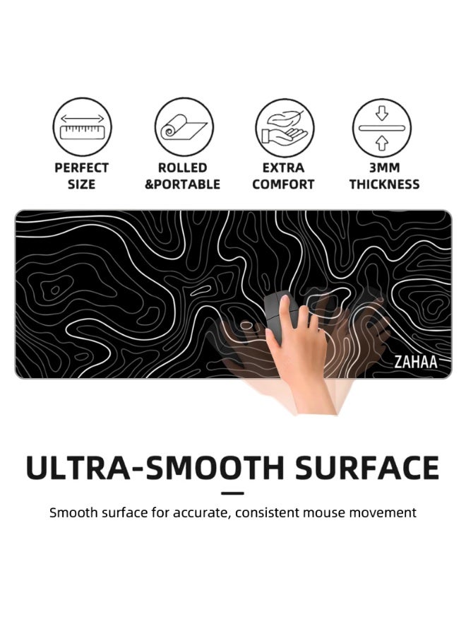 زها لوحة ماوس ألعاب كبيرة ، حواف مخيطة، سطح قماش ناعم، قاعدة مطاطية غير قابلة للانزلاق، ماوس باد مقاومة للماء بسمك 3 مم - أسود - Image 3