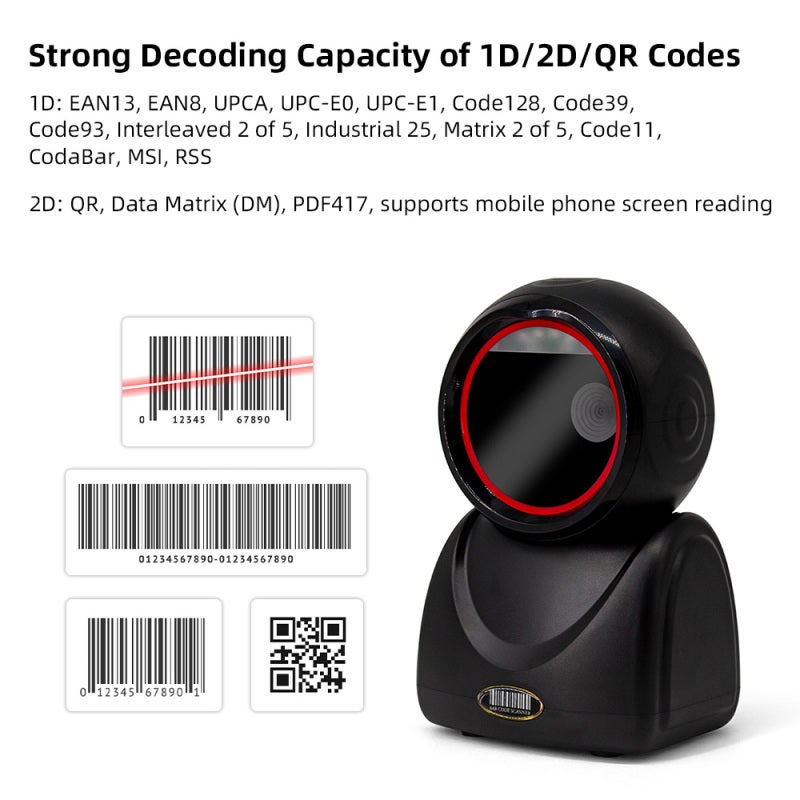 Barcode Scanner White: 3 Scanning Modes Plug And Play - 1D/2D/QR Strong Decoding Capacity Hands-Free Desktop Scanner For Supermarkets Retail Stores Restaurants Warehouses - Image 2