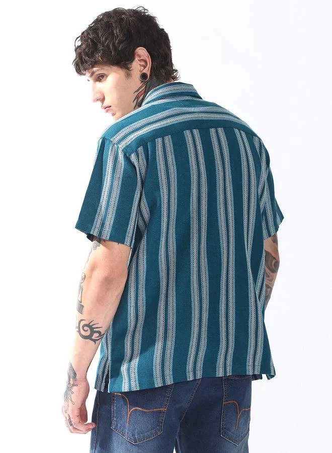 Hubberholme Men Relaxed Fit Spread Collar Vertical Striped Cotton Casual Shirt