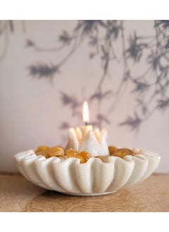 R&M RM Marble Bowl & Candle Holder Duo – 2-Piece Decorative Set for Home Décor | 9-Inch Marble Urli Bowl with 3-Inch Candle Holder | Multi-Use Marble Flower or Fruit Bowl & Candle Stand  - Image 1
