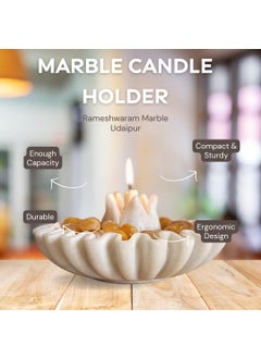 R&M RM Marble Bowl & Candle Holder Duo – 2-Piece Decorative Set for Home Décor | 9-Inch Marble Urli Bowl with 3-Inch Candle Holder | Multi-Use Marble Flower or Fruit Bowl & Candle Stand  - Image 2