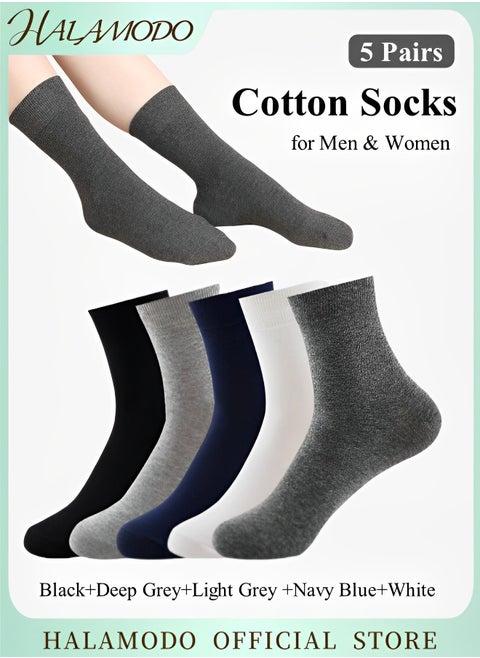 5 Pairs Unisex Cotton Socks Classic Crew Socks Soft Plain Colors Casual Socks Athletic Socks Lightweight Dress Socks for Formal & Casual Wear